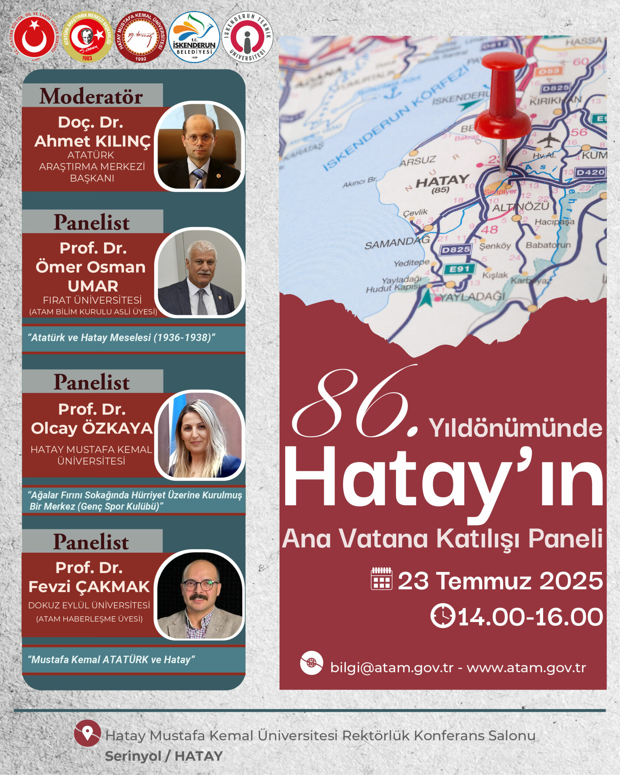 Hatay’ın Anavatana Katılışının 86. Yılında Panel ve Kitap İmza Günü Düzenlenecektir