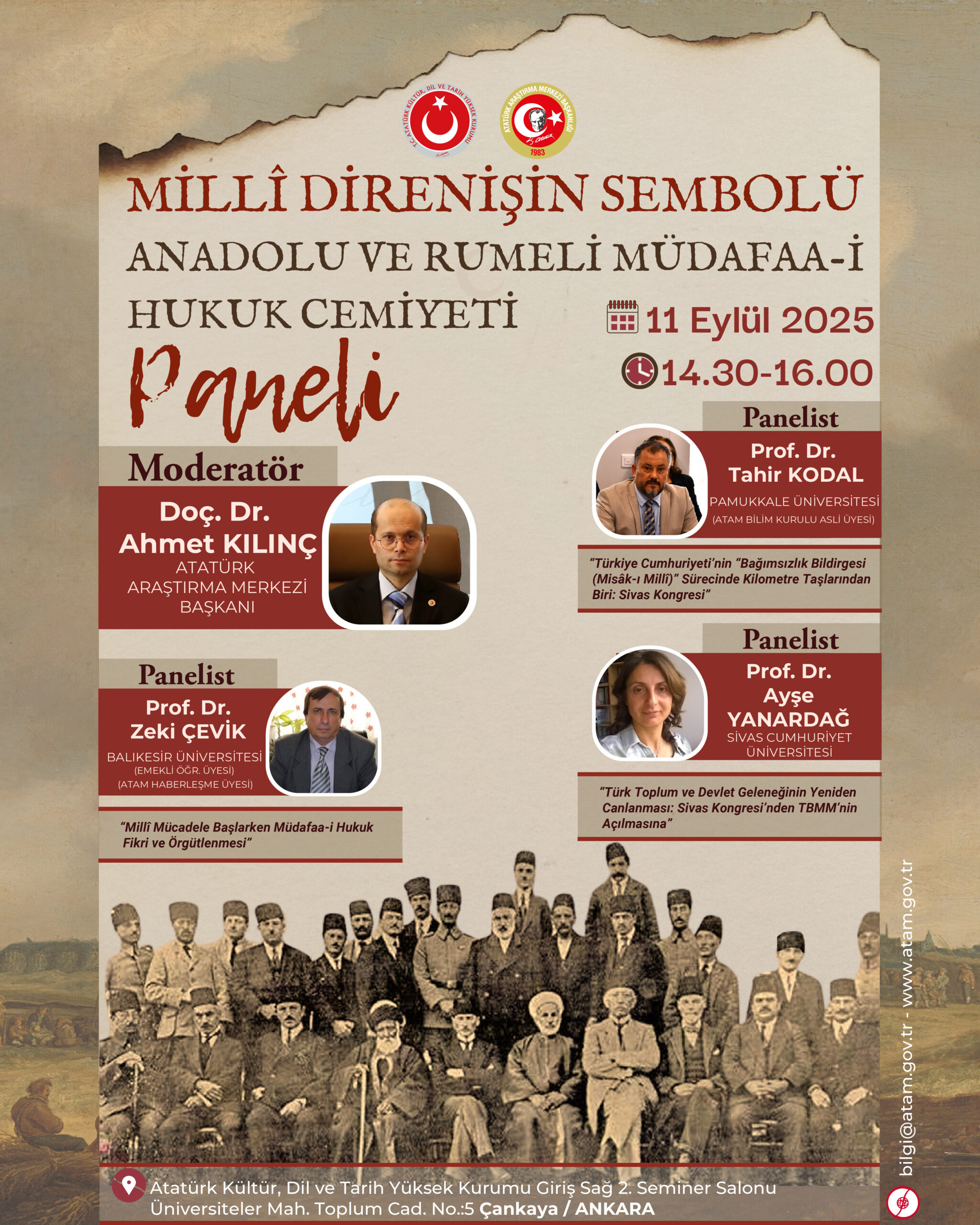 Kurum Yerleşkemizde “Millî Direnişin Sembolü Anadolu ve Rumeli Müdafaa-i Hukuk Cemiyeti” Paneli Düzenlenecektir